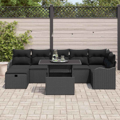 Set Divano da Giardino con cuscino 8 pcs Nero Poly Rattan | homemem39