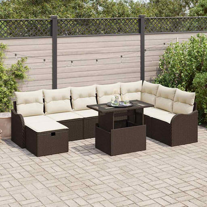 Set Divano da Giardino con cuscino 9 pcs Marrone Poly Rattan - homemem39