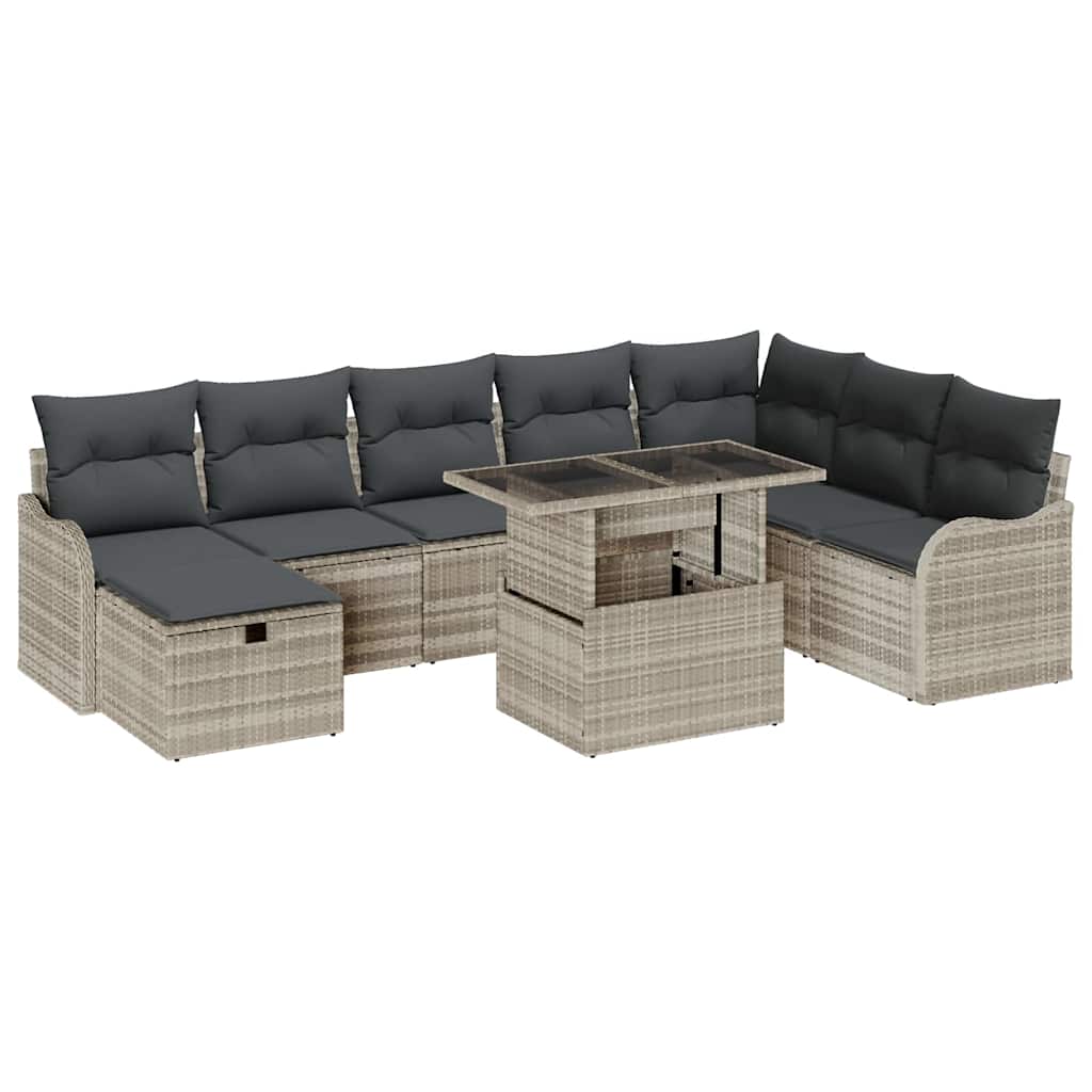 Set Divano da Giardino 9 pcs Grigio chiaro Poly Rattan - homemem39