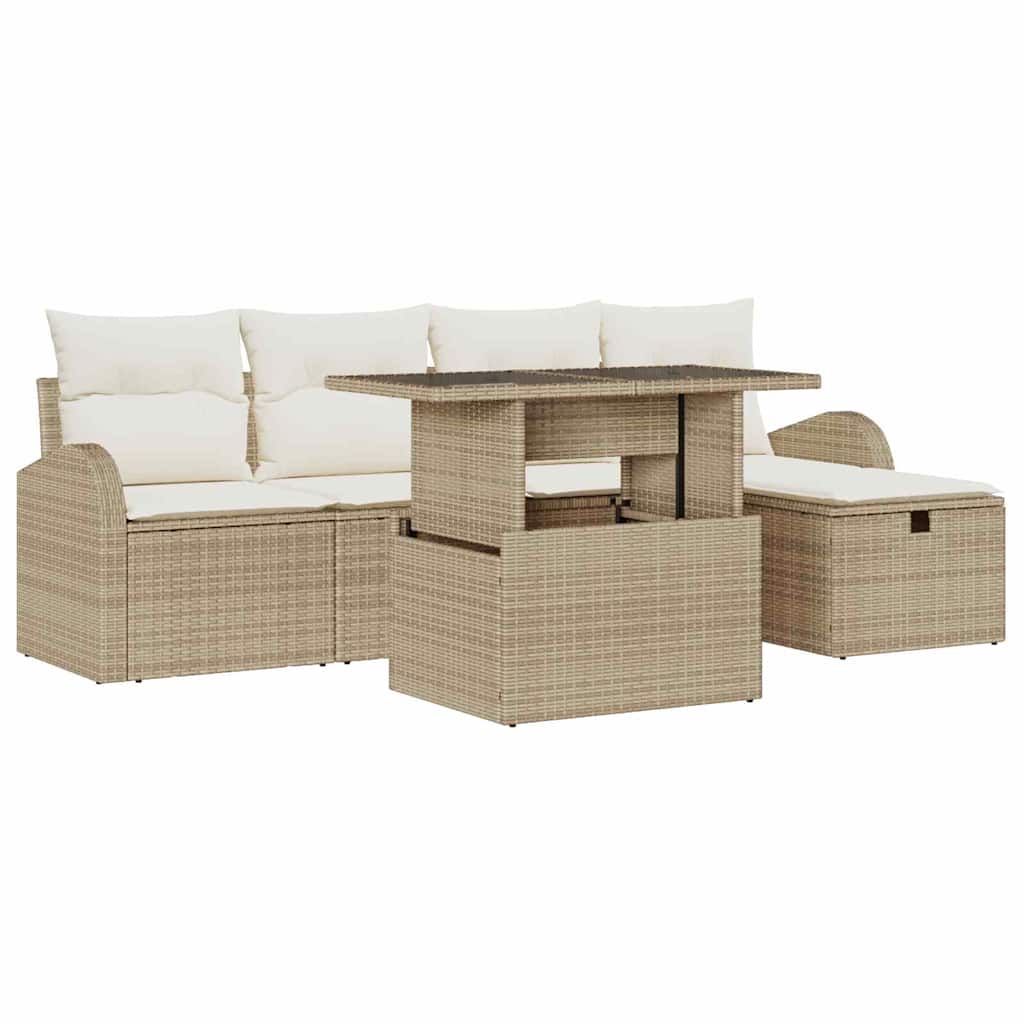 Set Divano da Giardino con cuscino 6 pcs Beige Poly Rattan - homemem39