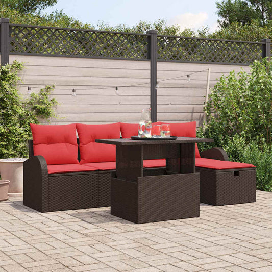 Set Divano da Giardino con cuscino 6 pcs Marrone polyrattan | homemem39
