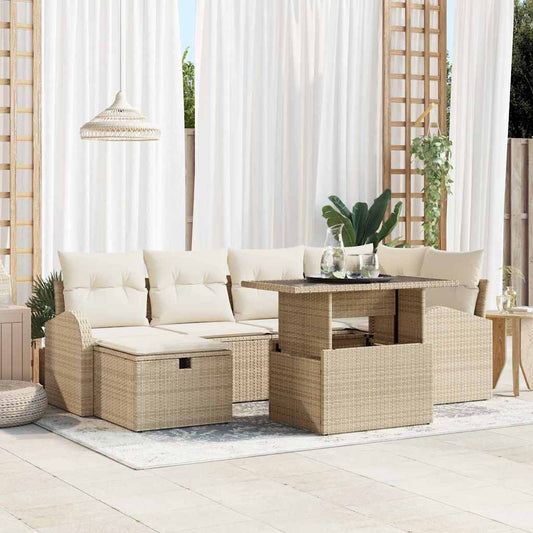 Set Divano da Giardino con cuscino 7 pcs Beige Poly Rattan - homemem39
