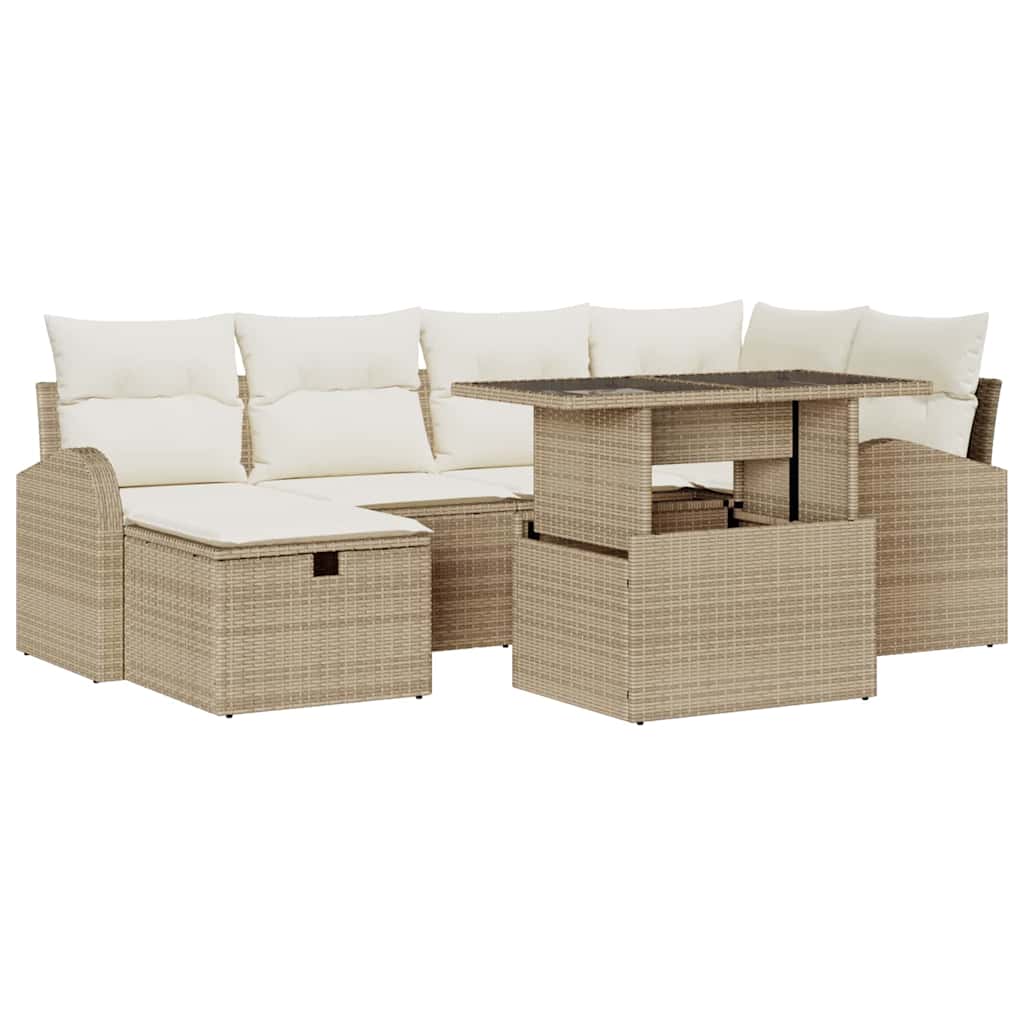 Set Divano da Giardino con cuscino 7 pcs Beige Poly Rattan - homemem39