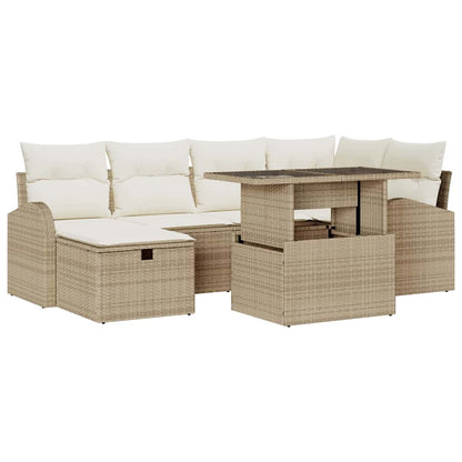 Set Divano da Giardino con cuscino 7 pcs Beige Poly Rattan - homemem39