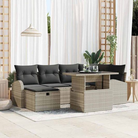 Set Divano da Giardino 7 pcs Grigio chiaro Poly Rattan - homemem39