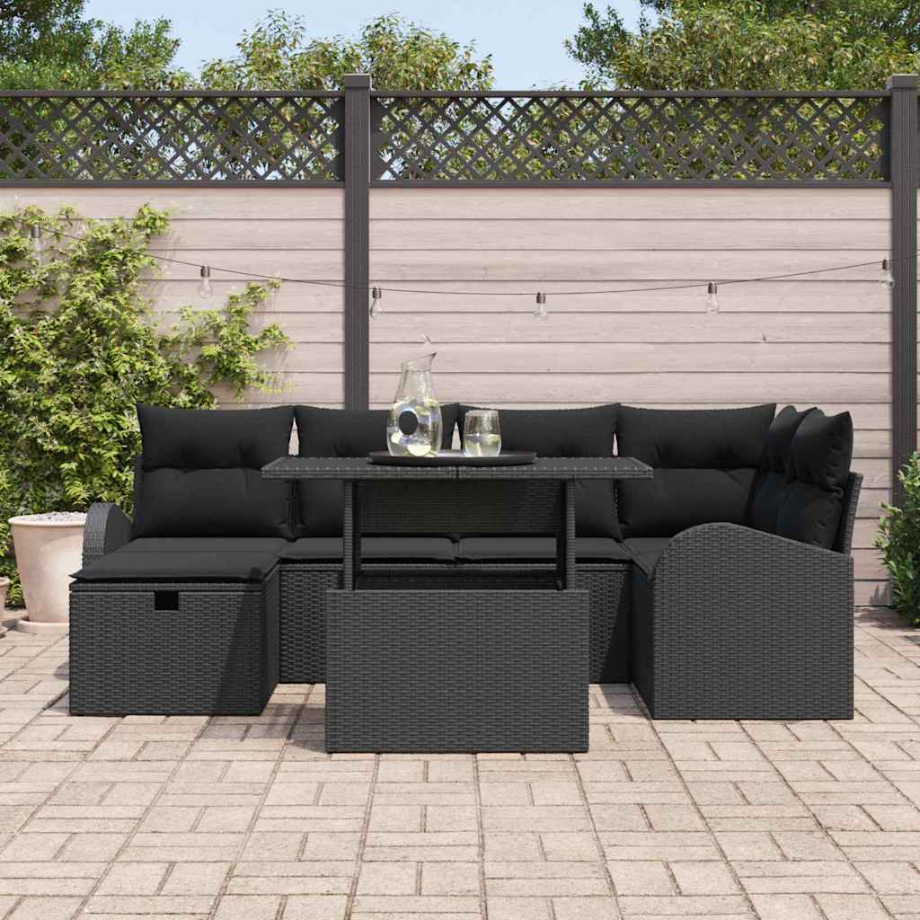 Set Divano da Giardino 7 pz Nero polyrattan | homemem39