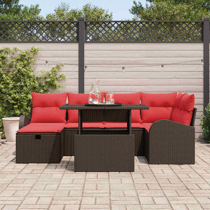 Set Divano da Giardino con cuscino 7 pcs Marrone Poly Rattan | homemem39