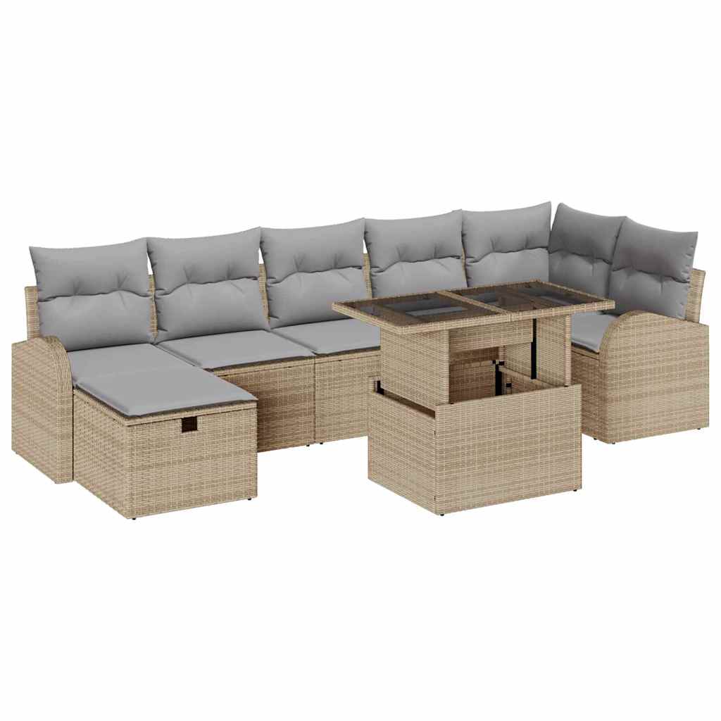 Set Divano da Giardino con cuscino 8 pcs Beige Poly Rattan - homemem39