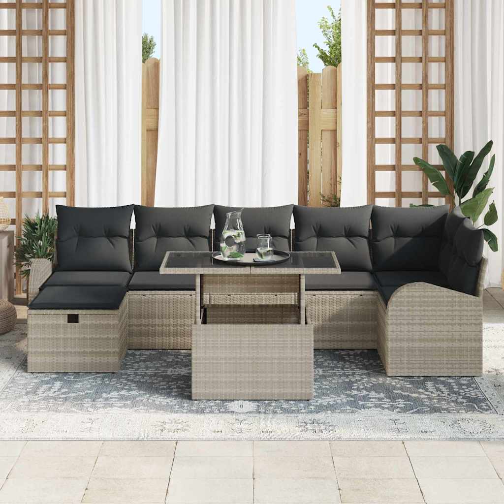 Set Divano da Giardino 8 pcs Grigio chiaro Poly Rattan - homemem39