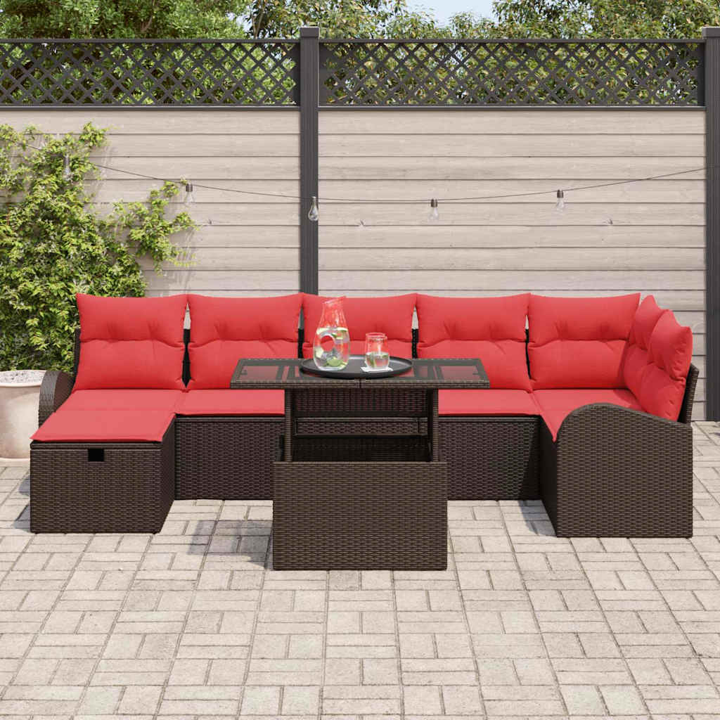 Set Divano da Giardino con cuscino 8 pcs Marrone Poly Rattan