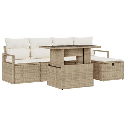 Set Divano da Giardino con cuscino 6 pcs Beige Poly Rattan