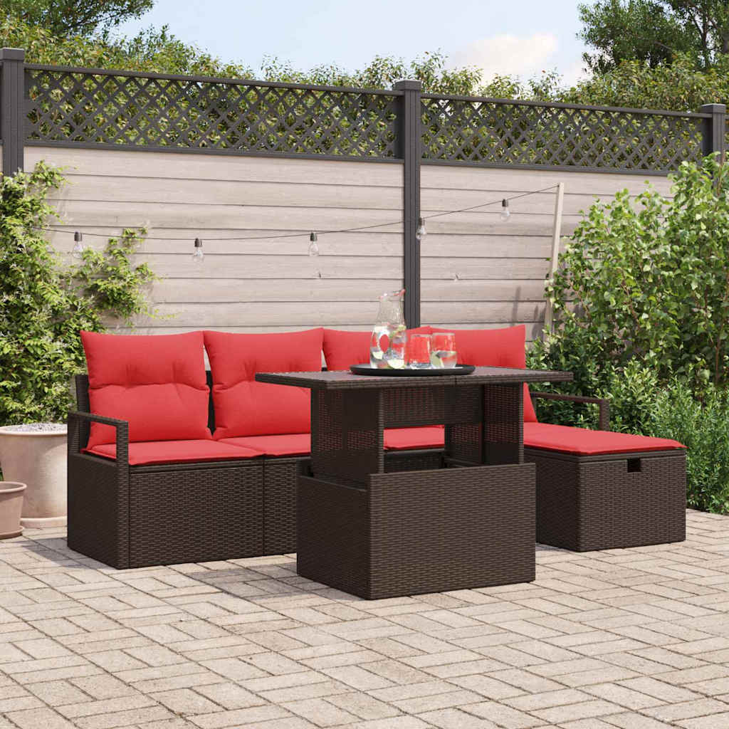 Set Divano da Giardino con cuscino 6 pcs Marrone Poly Rattan | homemem39