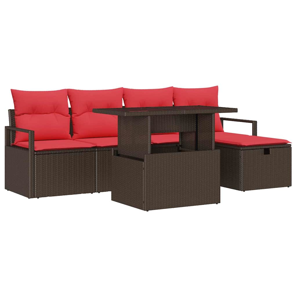 Set Divano da Giardino con cuscino 6 pcs Marrone Poly Rattan | homemem39