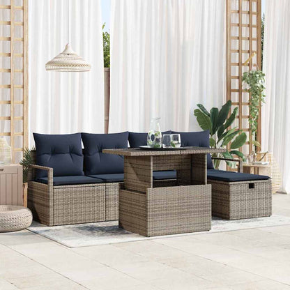 Set Divano da Giardino con cuscino 6 pcs Grigio Poly Rattan | homemem39