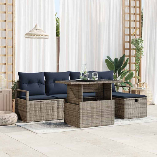 Set Divano da Giardino con cuscino 6 pcs Grigio Poly Rattan | homemem39