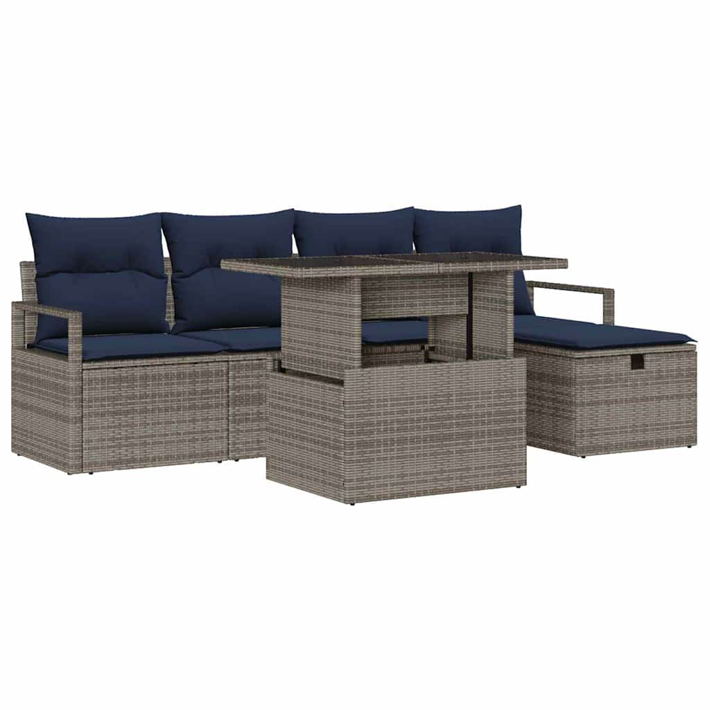 Set Divano da Giardino con cuscino 6 pcs Grigio Poly Rattan | homemem39