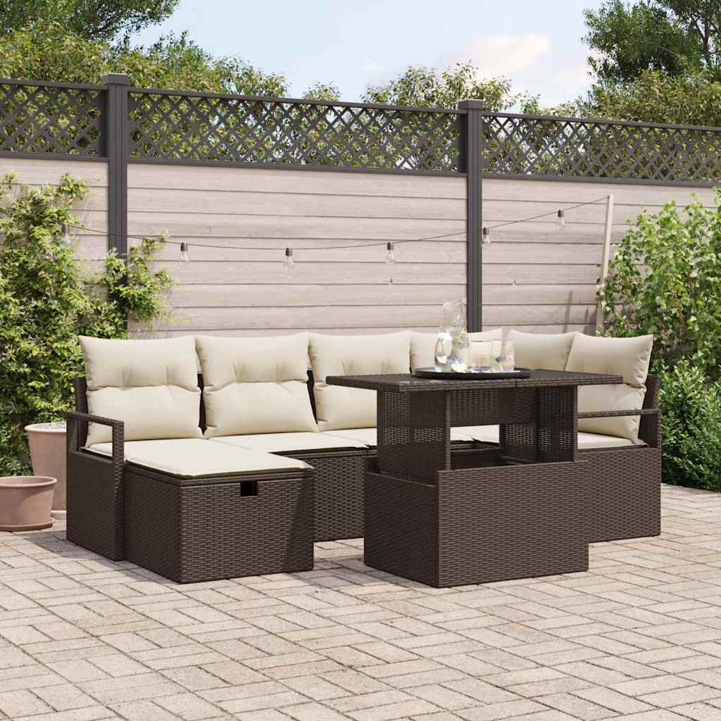 Set Divano da Giardino con cuscino 7 pcs Marrone Poly Rattan