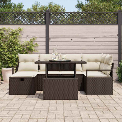 Set Divano da Giardino con cuscino 7 pcs Marrone Poly Rattan