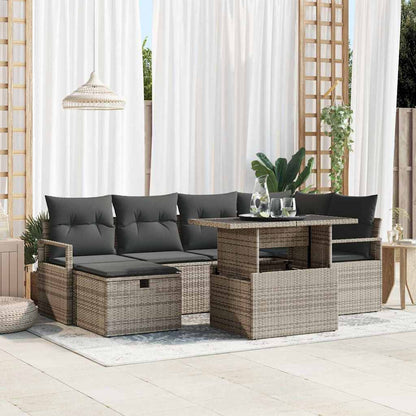 Set Divano da Giardino con cuscino 7 pcs Grigio Poly Rattan