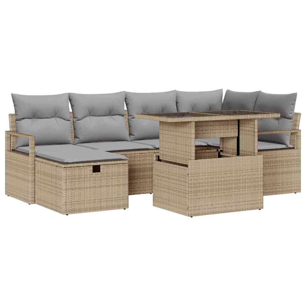 Set Divano da Giardino con cuscino 7 pcs Beige Poly Rattan