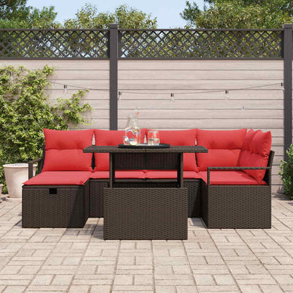 Set Divano da Giardino con cuscino 7 pcs Marrone Poly Rattan | homemem39