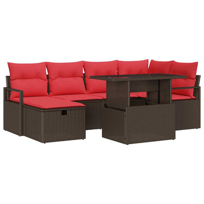 Set Divano da Giardino con cuscino 7 pcs Marrone Poly Rattan | homemem39