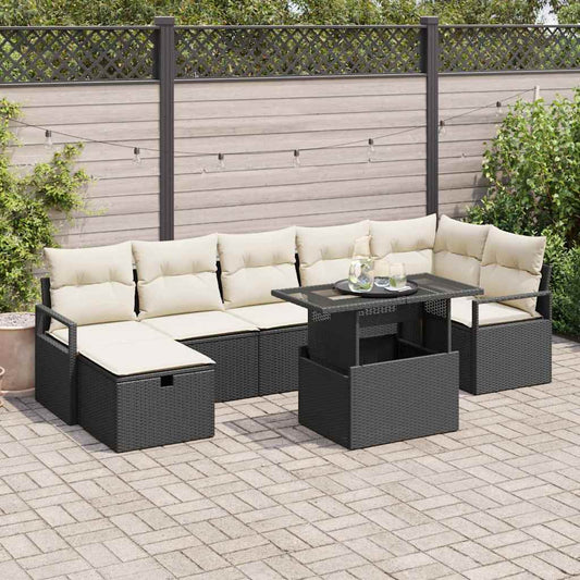 Set Divano da Giardino con cuscino 8 pcs Nero Poly Rattan
