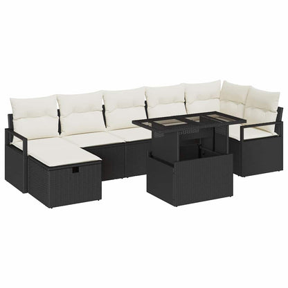 Set Divano da Giardino con cuscino 8 pcs Nero Poly Rattan