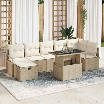 Set Divano da Giardino con cuscino 8 pcs Beige Poly Rattan | homemem39