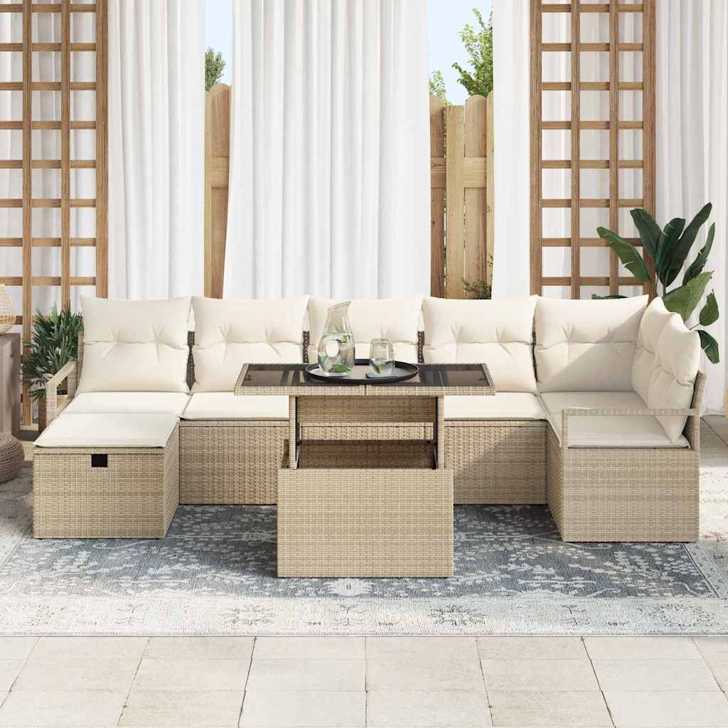 Set Divano da Giardino con cuscino 8 pcs Beige Poly Rattan | homemem39