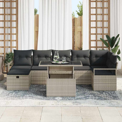 Set Divano da Giardino 8 pcs Grigio chiaro Poly Rattan