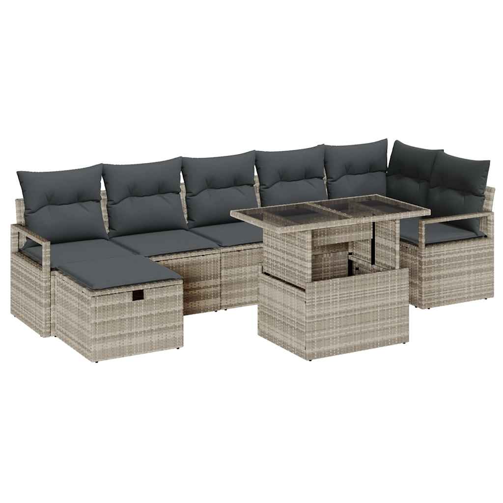 Set Divano da Giardino 8 pcs Grigio chiaro Poly Rattan