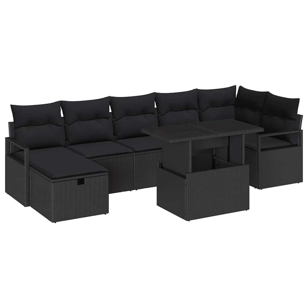 Set Divano da Giardino con cuscino 8 pcs Nero Poly Rattan | homemem39
