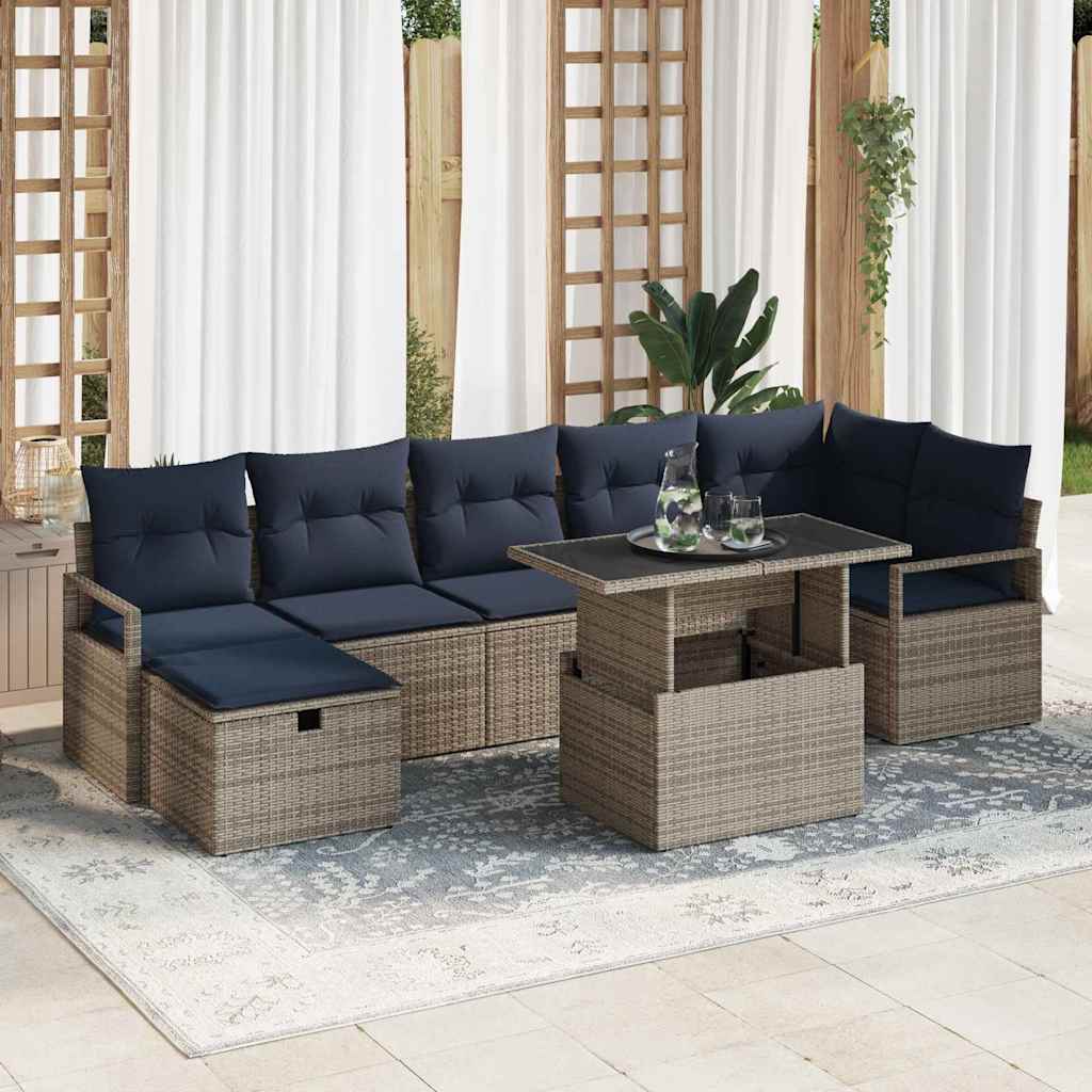 Set Divano da Giardino con cuscino 8 pcs Grigio Poly Rattan | homemem39