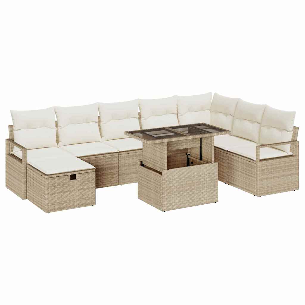 Set Divano da Giardino con cuscino 9 pcs Beige Poly Rattan