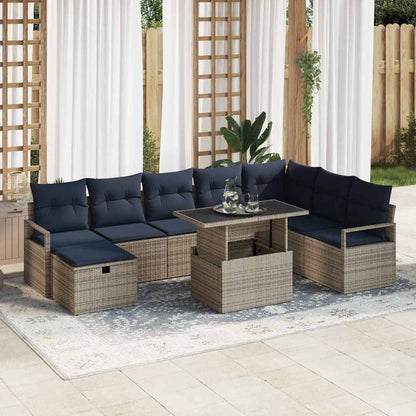 Set Divano da Giardino con cuscino 9 pcs Grigio Poly Rattan | homemem39