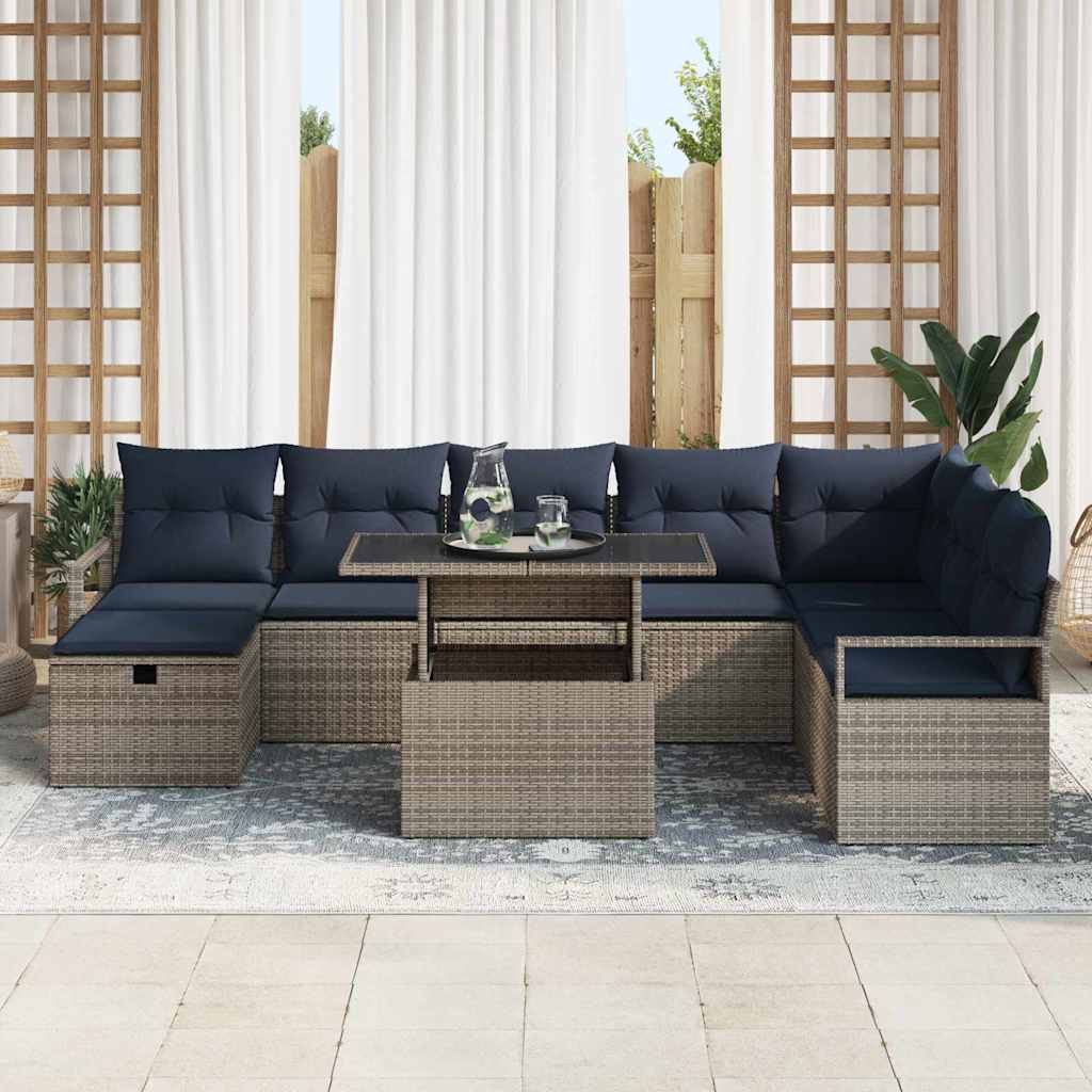 Set Divano da Giardino con cuscino 9 pcs Grigio Poly Rattan | homemem39
