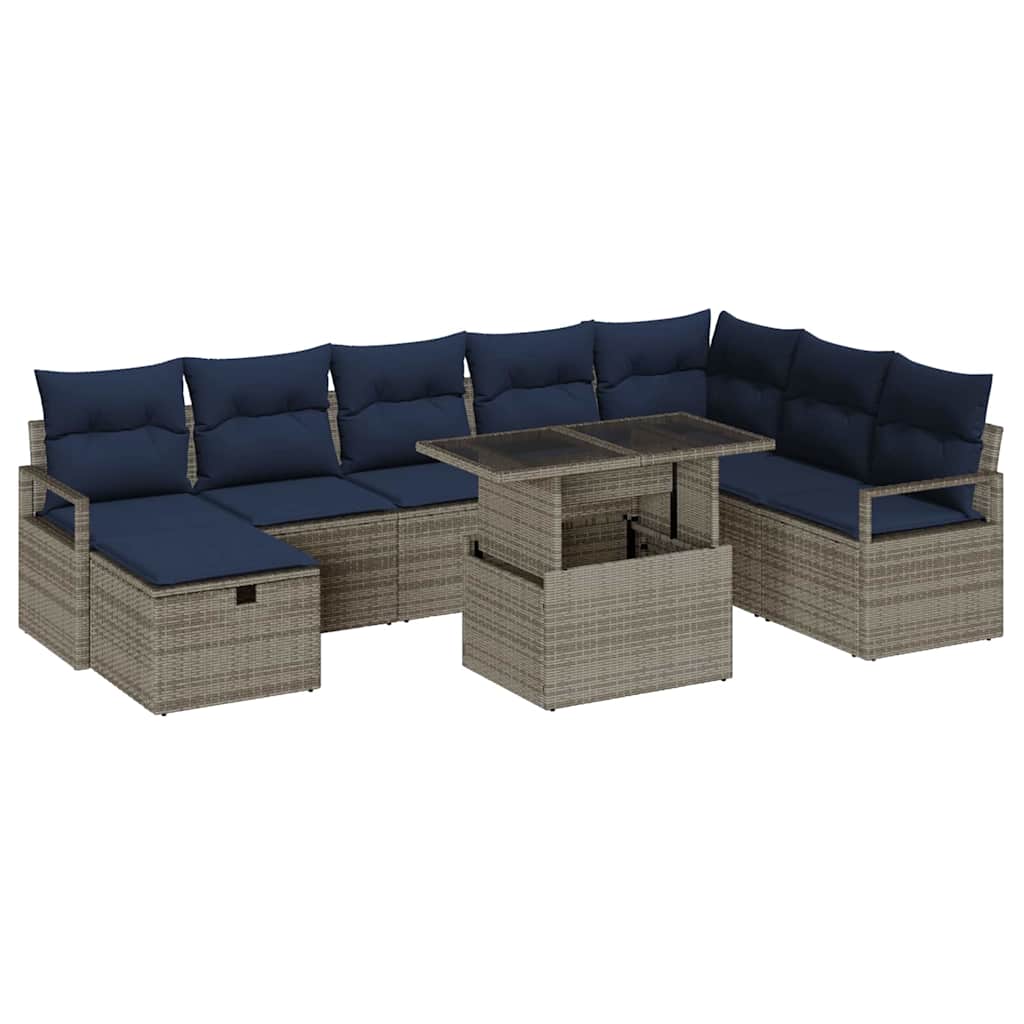 Set Divano da Giardino con cuscino 9 pcs Grigio Poly Rattan | homemem39