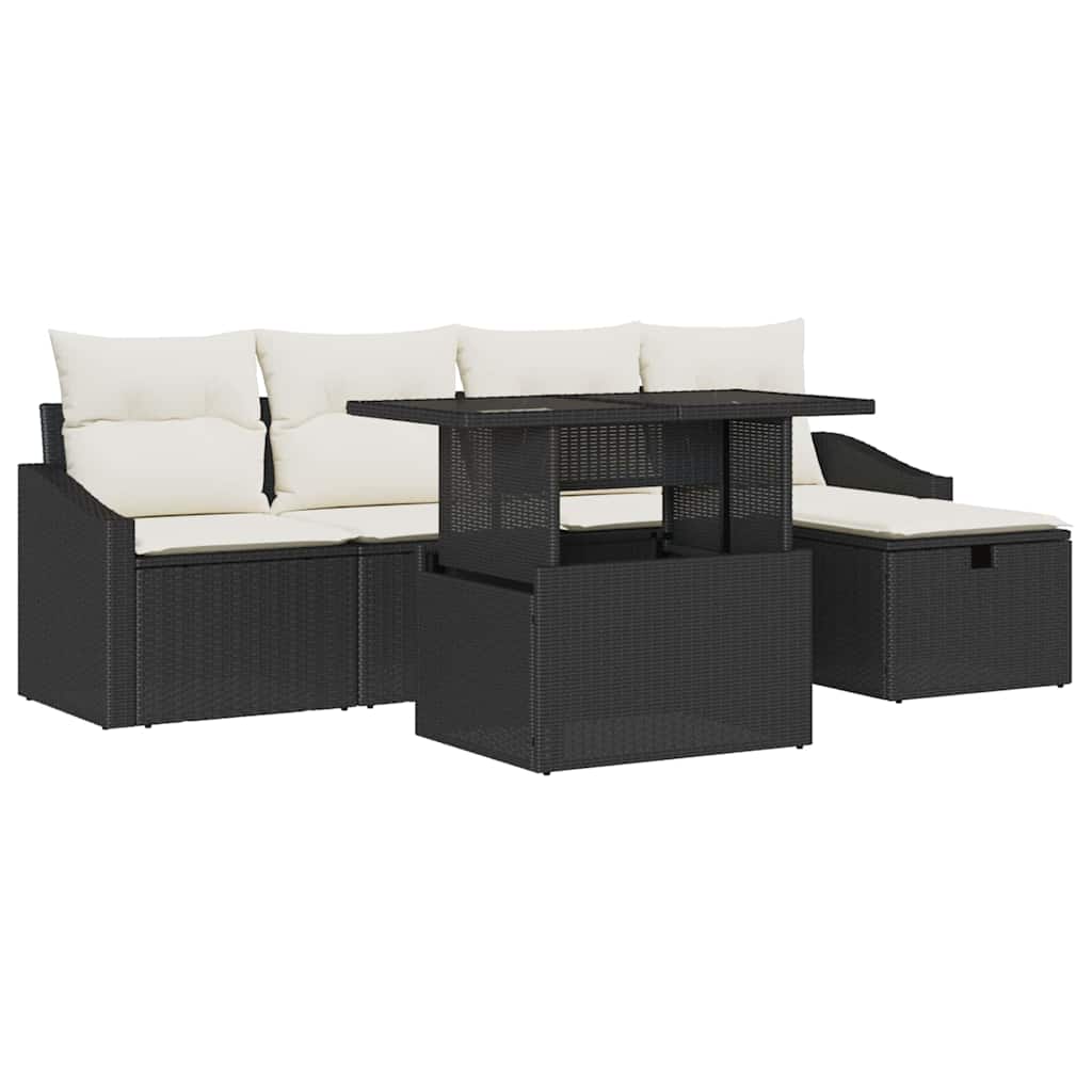 Set Divano da Giardino con cuscino 6 pcs Nero Poly Rattan