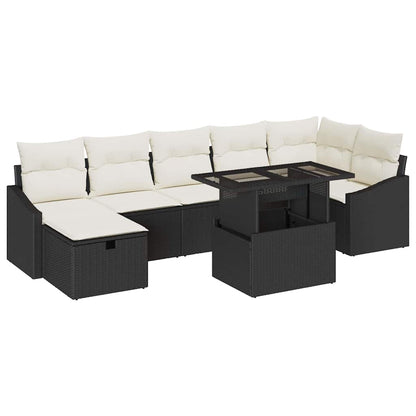 Set Divano da Giardino con cuscino 8 pcs Nero Poly Rattan - homemem39