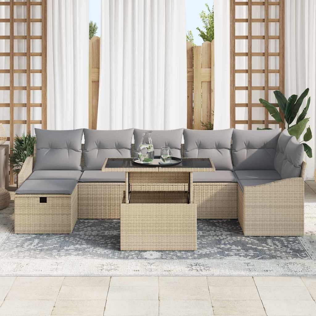 Set Divano da Giardino con cuscino 8 pcs Beige Poly Rattan - homemem39