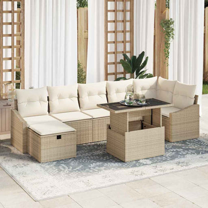 Set Divano da Giardino con cuscino 8 pcs Beige Poly Rattan