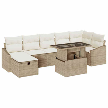 Set Divano da Giardino con cuscino 8 pcs Beige Poly Rattan