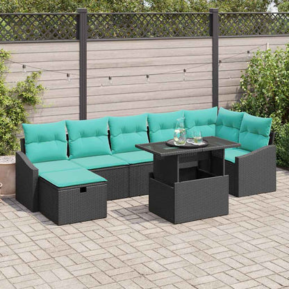 Set Divano da Giardino con cuscino 8 pcs Nero Poly Rattan | homemem39