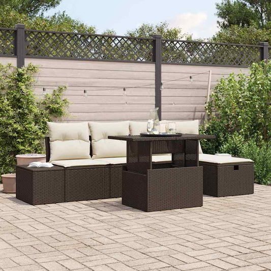 Set Divano da Giardino 6 pcs Marrone Poly Rattan - homemem39