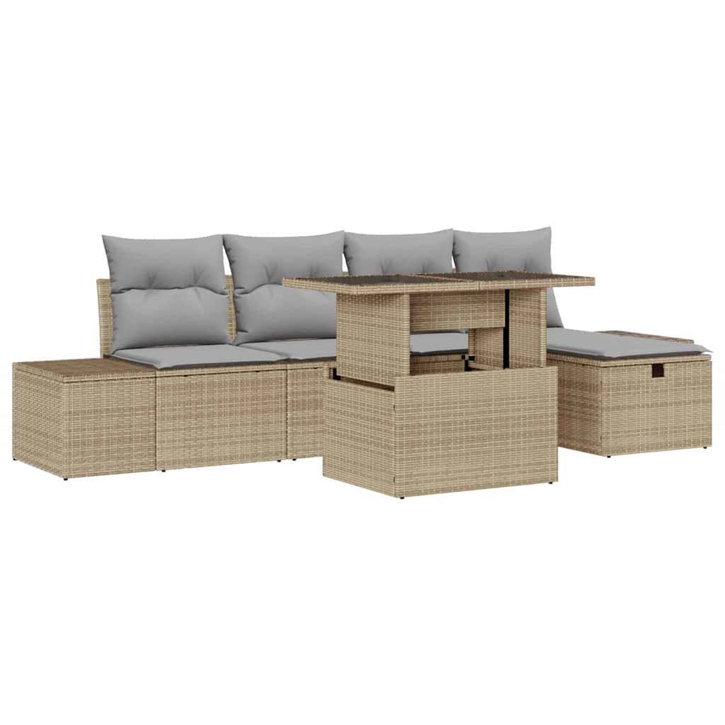 Set Divano da Giardino 6 pcs Beige Poly Rattan - homemem39