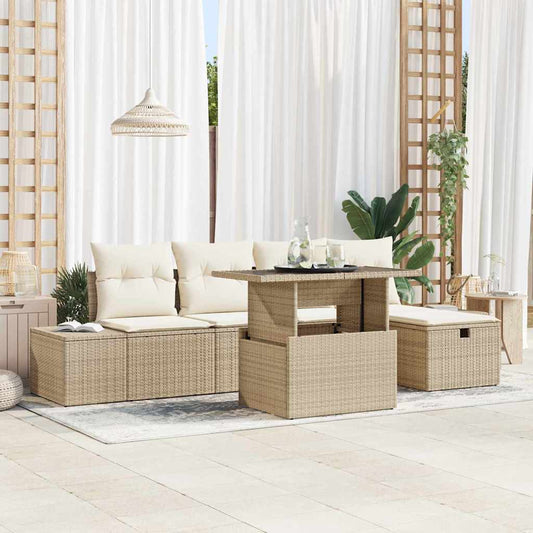 Set Divano da Giardino 6 pcs Beige Poly Rattan - homemem39