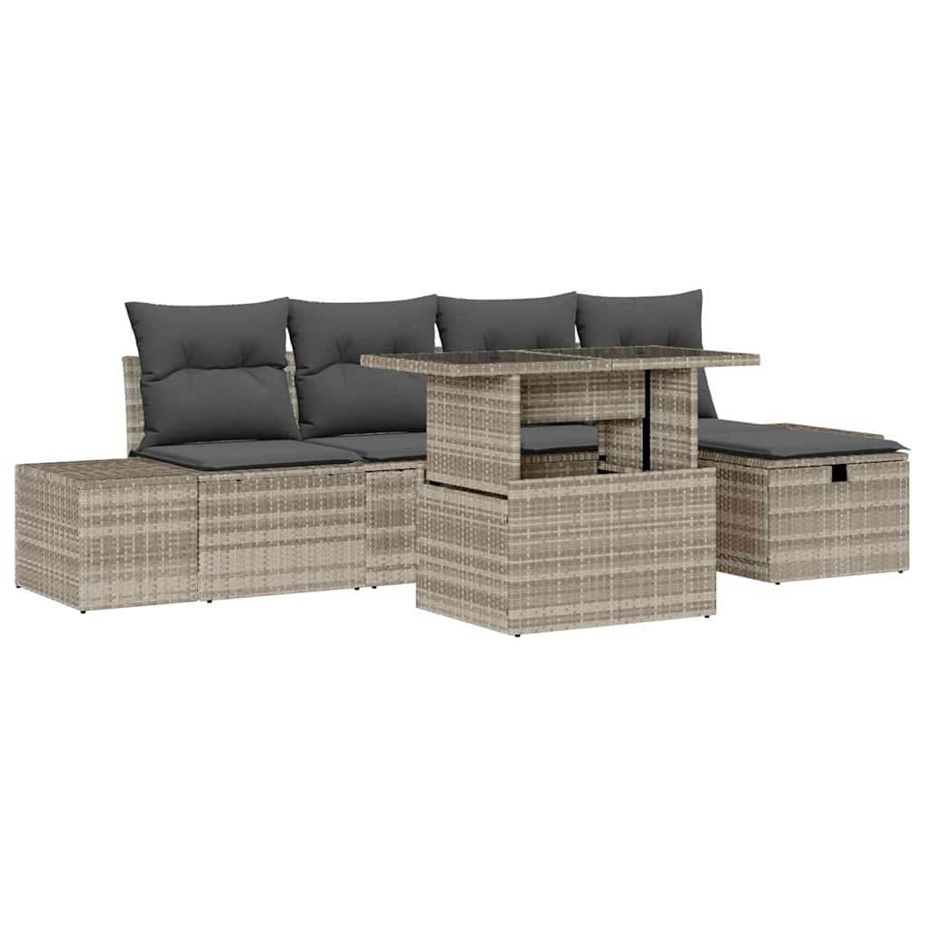 Set Divano da Giardino 6 pcs Grigio chiaro Poly Rattan - homemem39