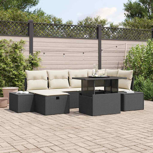 Set Divano da Giardino con cuscino 7 pcs Nero Poly Rattan - homemem39