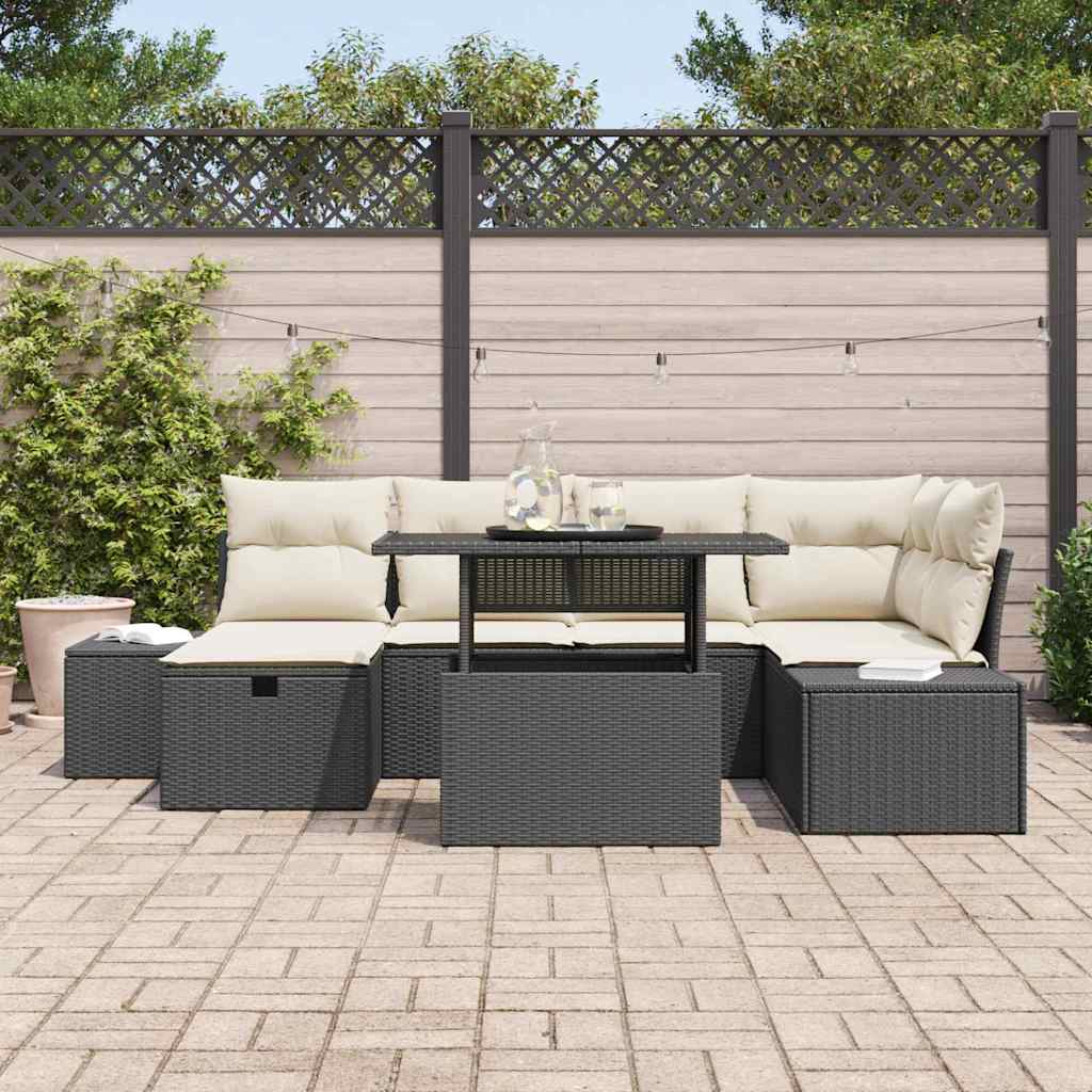 Set Divano da Giardino con cuscino 7 pcs Nero Poly Rattan - homemem39
